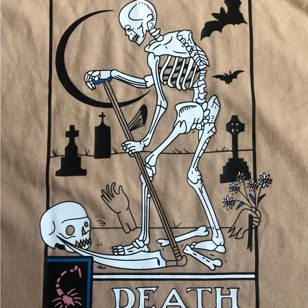 Romwe T Shirt Size Large Brown Stretch Tarot Death Cotton Blend Graphic Print - Picture 5 of 10